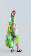 LONG SHIRT DRESS WITH BLOOMLIGHT PRINT AND FRONT PINTUCKS