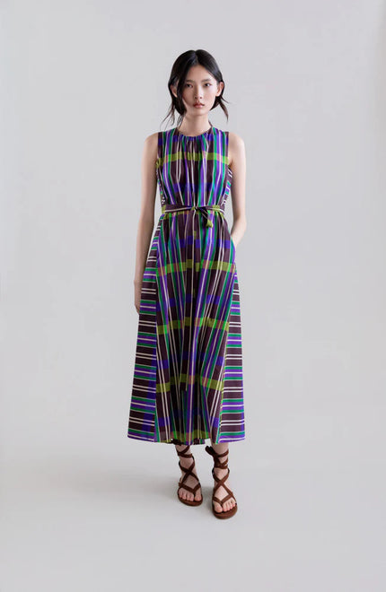 RETRO PRISM LONG SLEEVELESS DRESS WITH SIDE ASYMMETRY