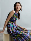 RETRO PRISM LONG SLEEVELESS DRESS WITH SIDE ASYMMETRY