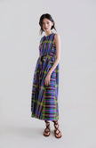 RETRO PRISM LONG SLEEVELESS DRESS WITH SIDE ASYMMETRY