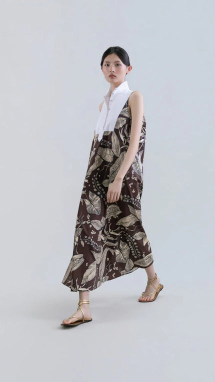 RETRO BLOOMLEAF SLEEVELESS YOKE LONG DRESS