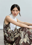 RETRO BLOOMLEAF SLEEVELESS YOKE LONG DRESS