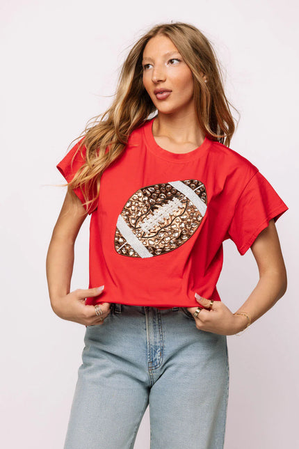 RED JEWELED FOOTBALL TEE