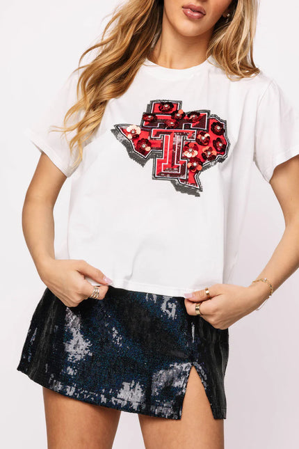 LICENSED TEXAS TECH STATE SEQUIN FLOWER TEE