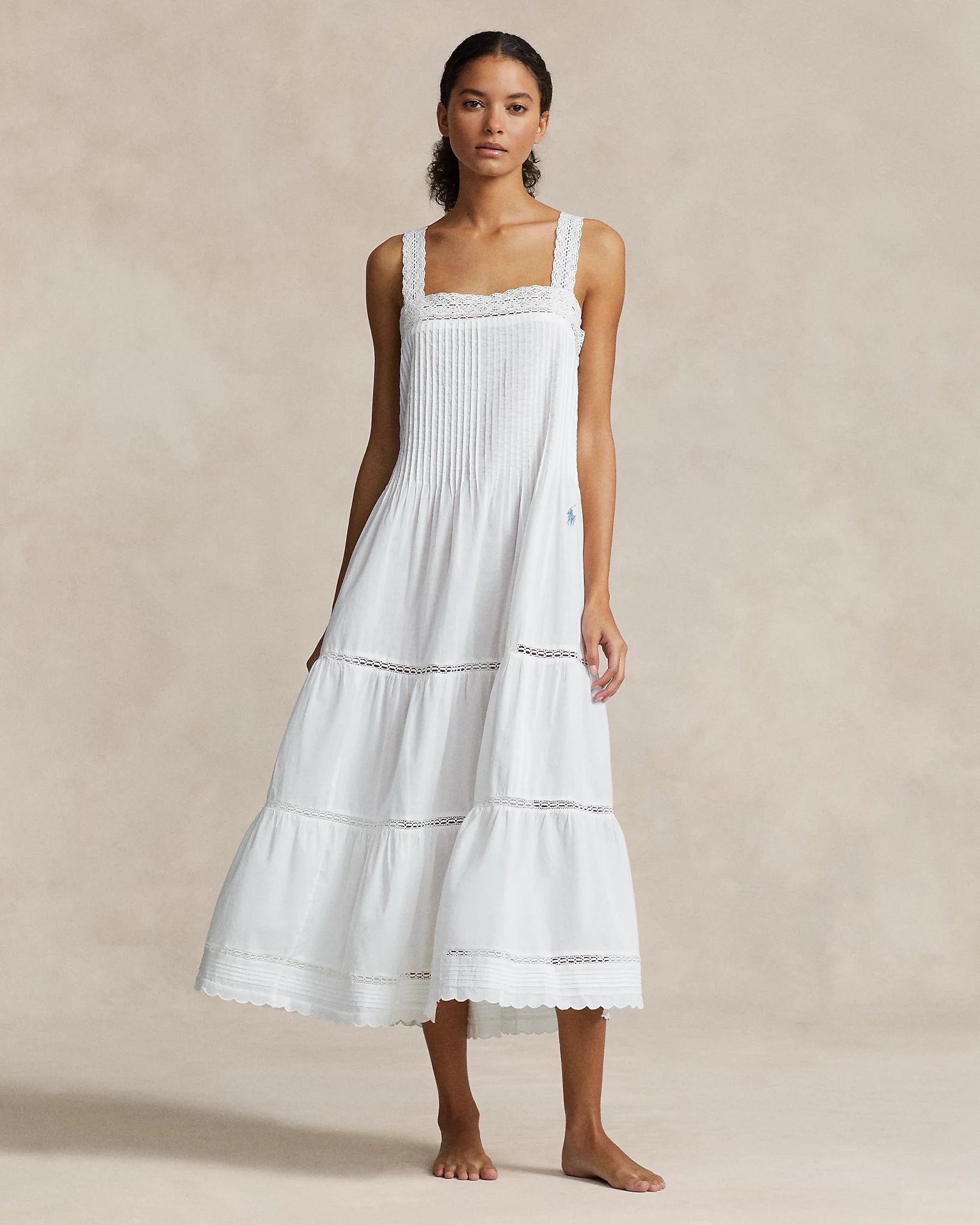 TIERED COTTON VOILE SLEEP DRESS