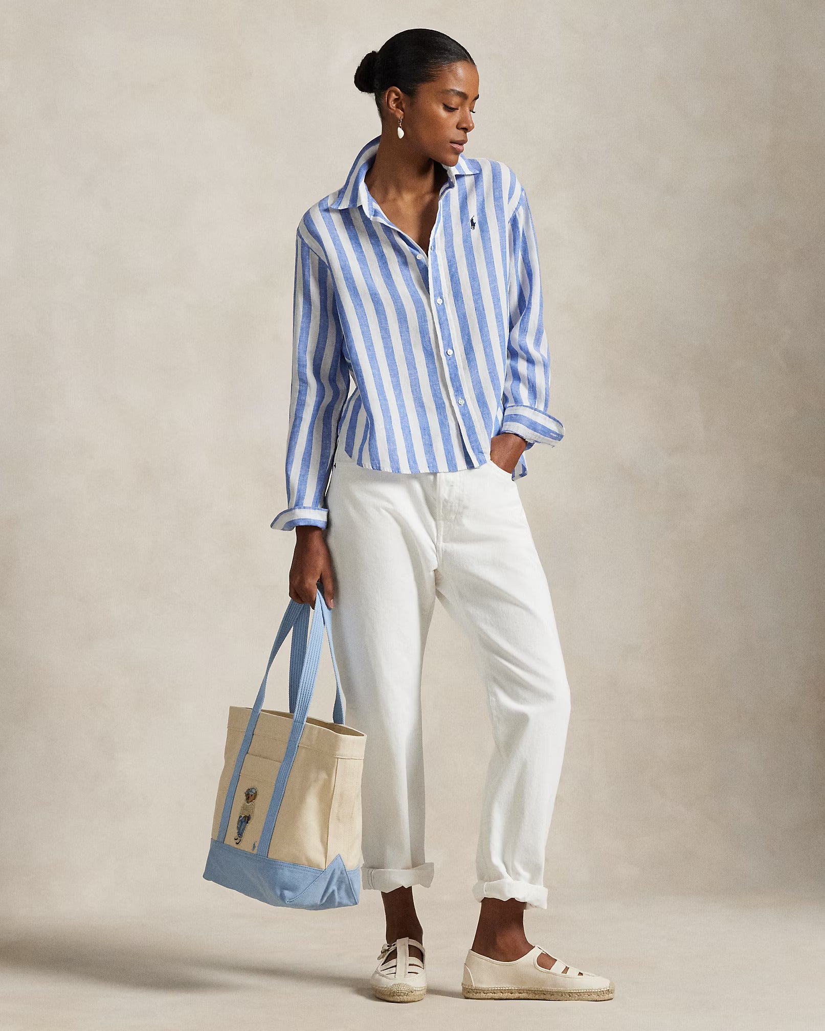 WIDE CROPPED STRIPED LINEN SHIRT