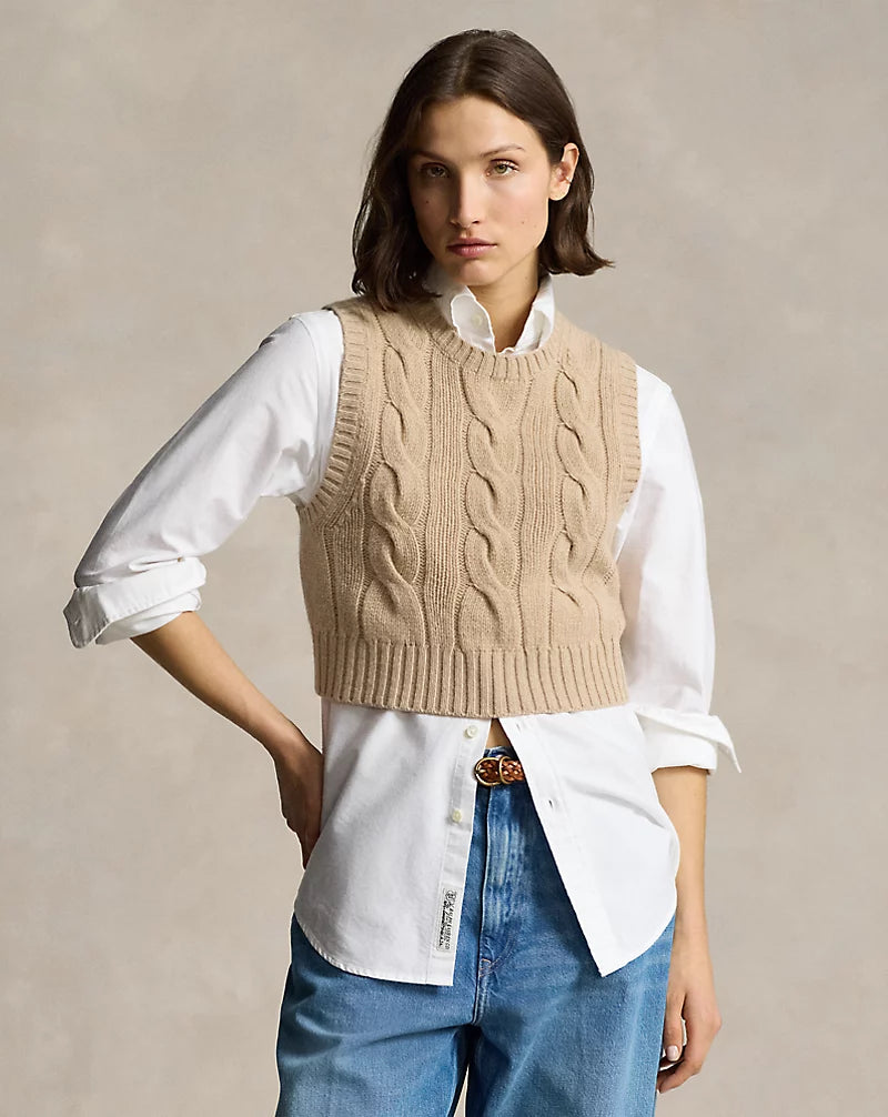 CROPPED CABLE WOOL CASHMERE SWEATER