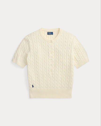 MINI CABLE SHORT SLEEVE HENLEY SWEATER