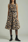 MARIELLA LEOPARD PRINT SLEEVELESS MIDI SHIRTDRESS