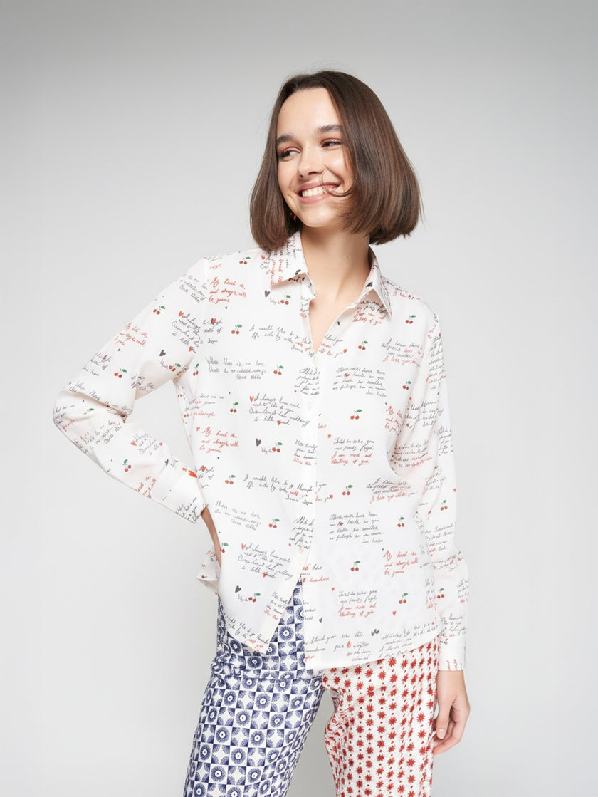 CHERRY AND LETTERS PRINT SHIRT