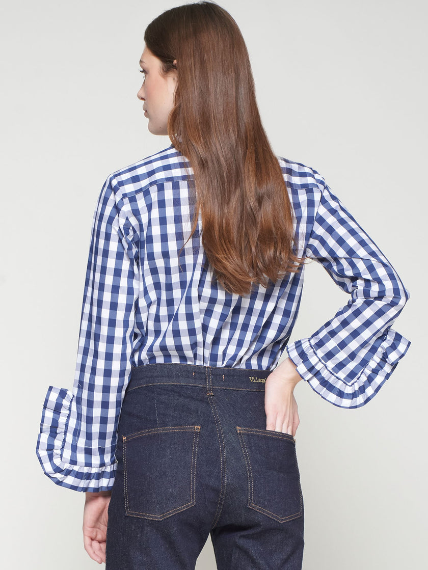 VOLANTES RUFFLE SLEEVE PLAID SHIRT
