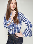 VOLANTES RUFFLE SLEEVE PLAID SHIRT