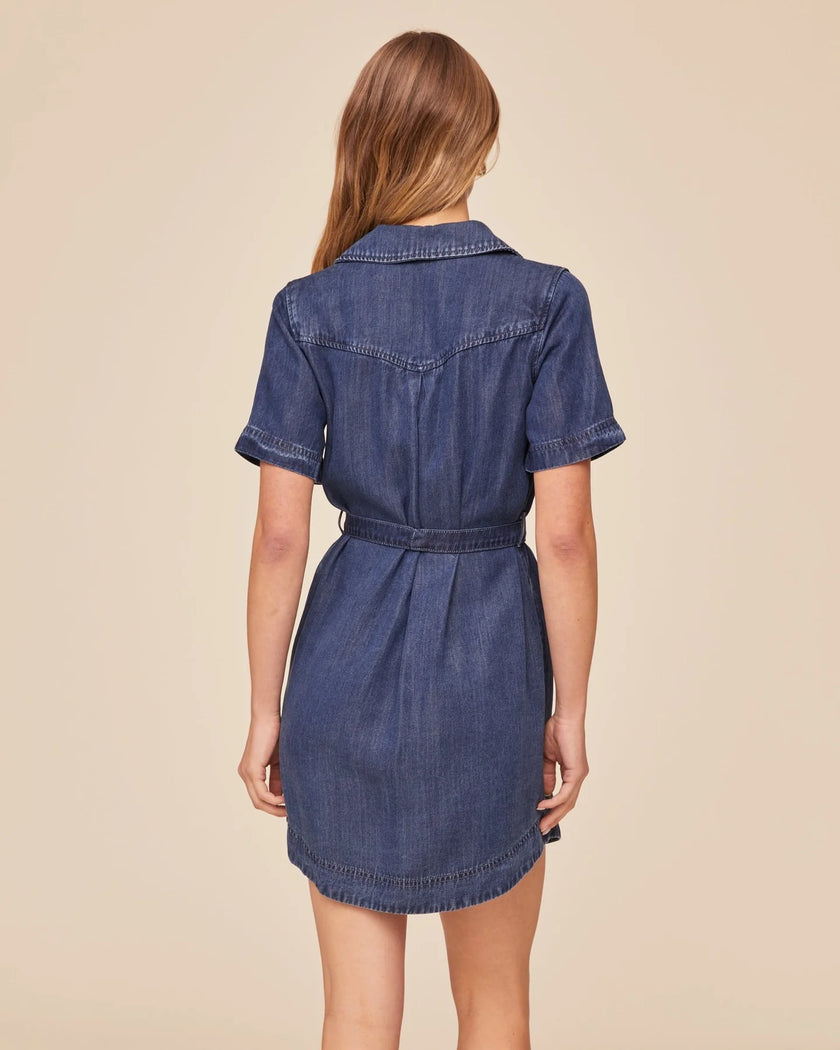 SHORT SLEEVE UTILITY SHIRT DRESS IN HORIZON BLUE WASH