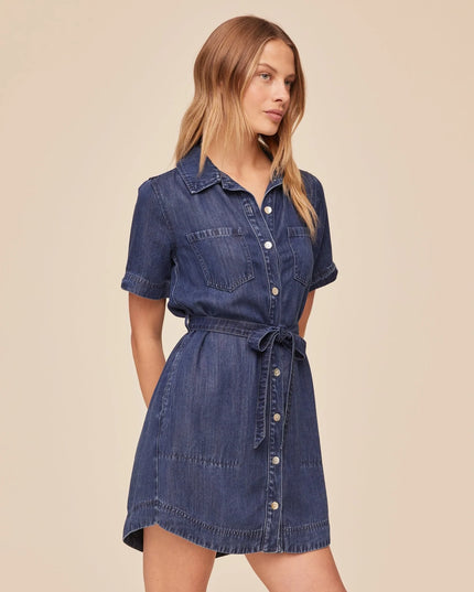 SHORT SLEEVE UTILITY SHIRT DRESS IN HORIZON BLUE WASH
