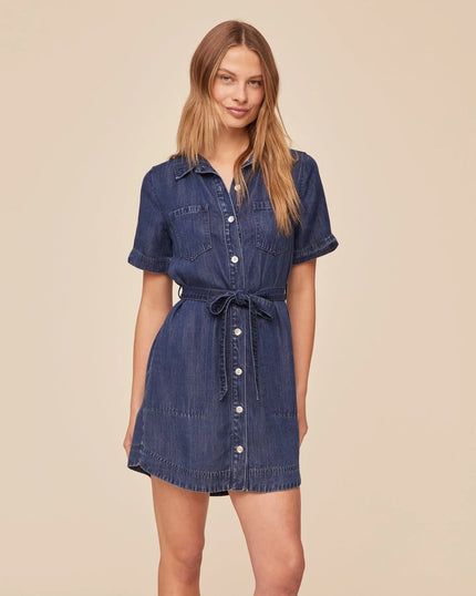 SHORT SLEEVE UTILITY SHIRT DRESS IN HORIZON BLUE WASH