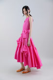 SLEEVELESS TIERED TAFFETA MAXI DRESS