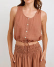 SLEEVELESS TIE WAIST BUTTON FRONT TOP