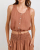 SLEEVELESS TIE WAIST BUTTON FRONT TOP