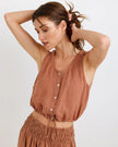 SLEEVELESS TIE WAIST BUTTON FRONT TOP