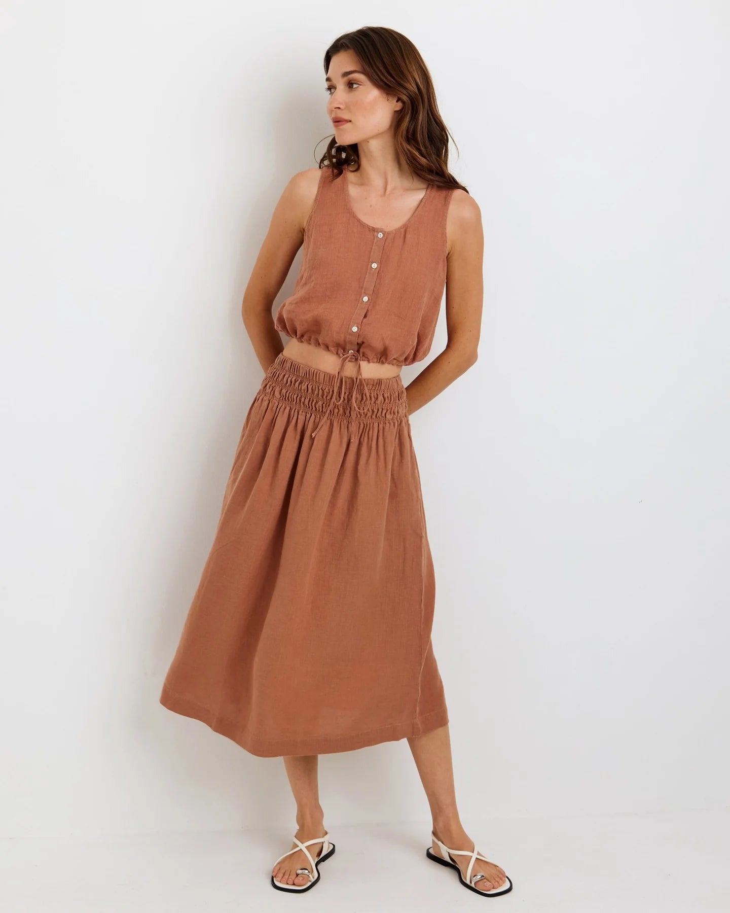 SMOCKED WAIST GATHERED SKIRT