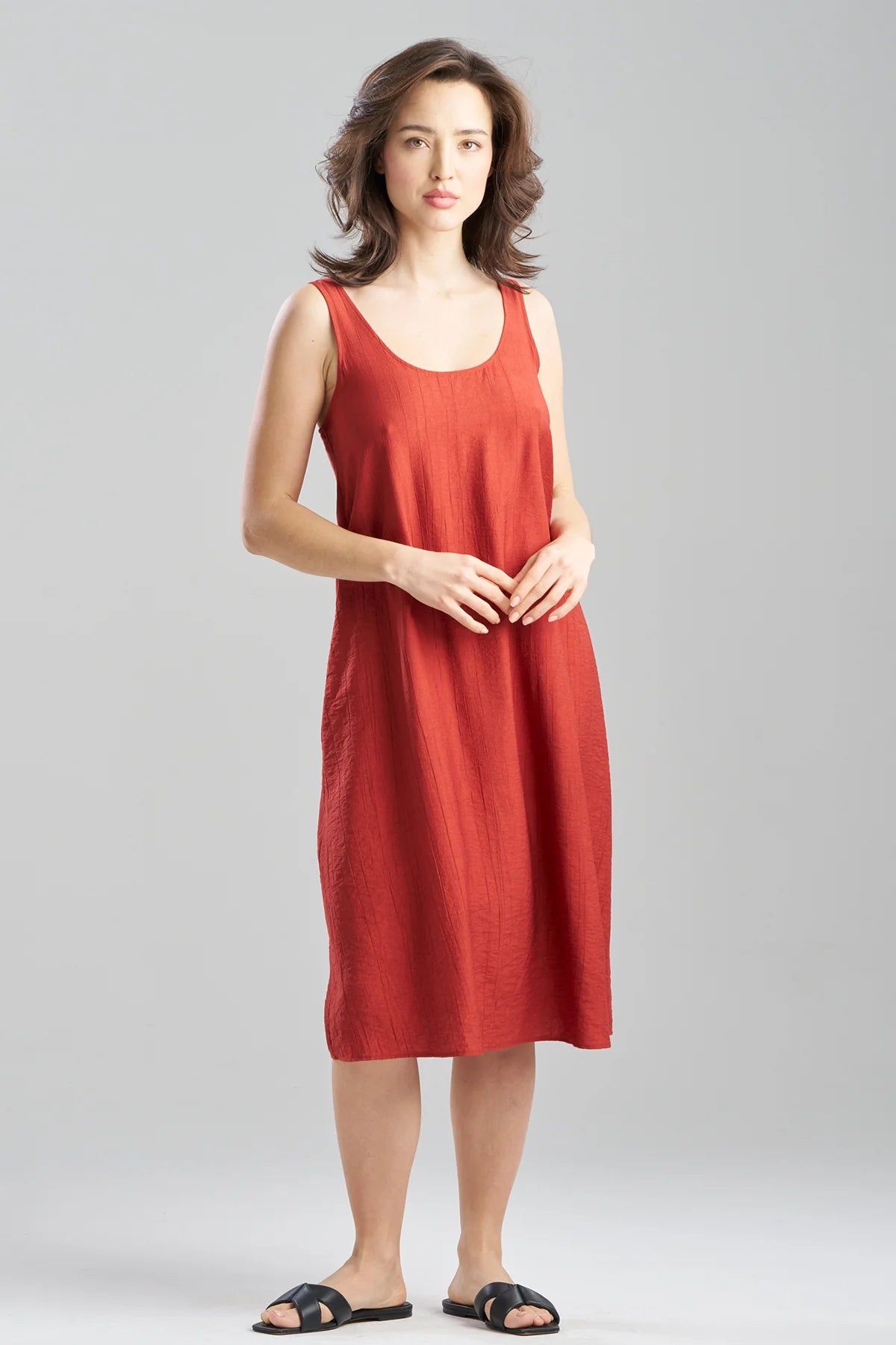 TERRA FOIL CRINKLE SCOOP NECK SLIP DRESS
