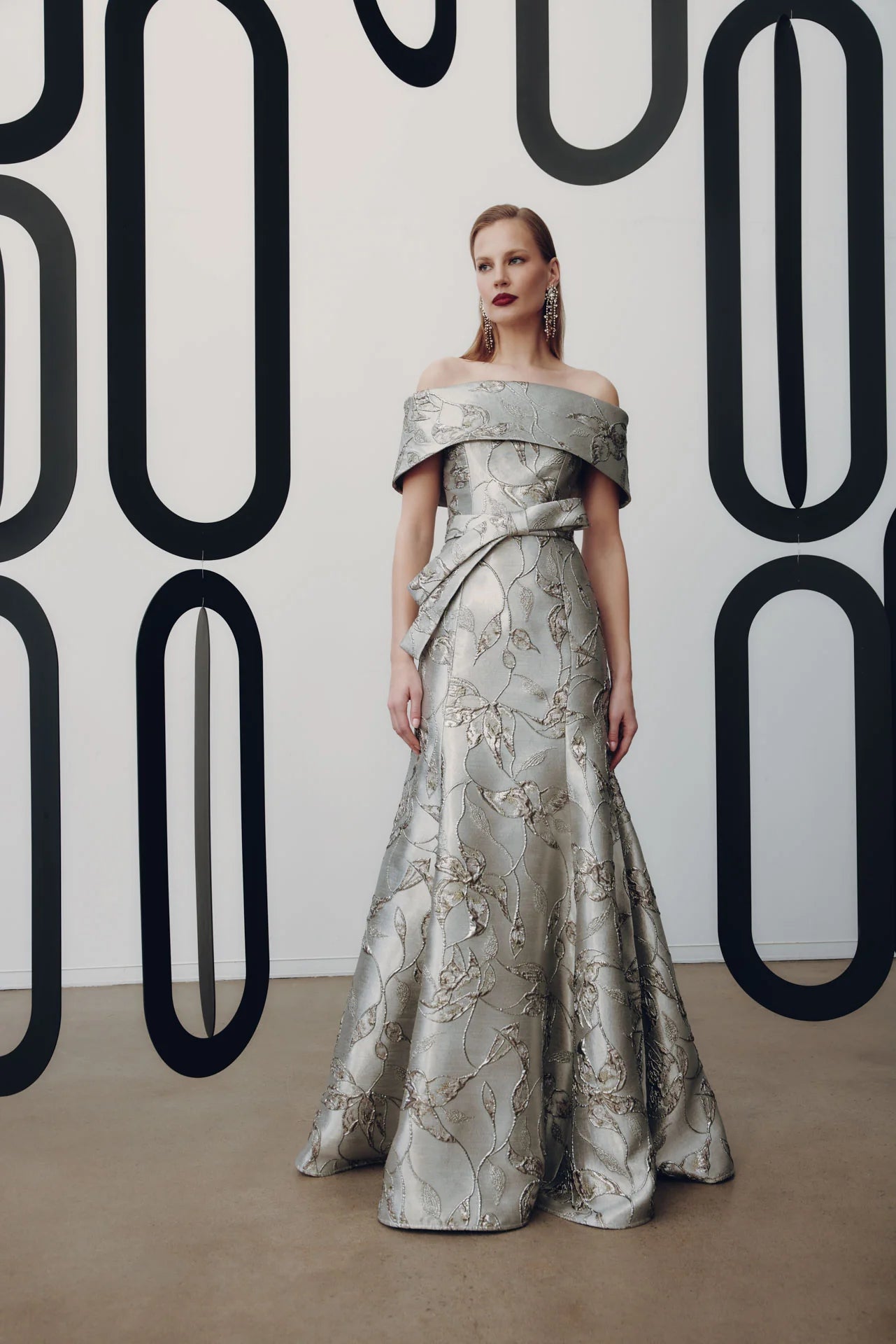 OFF SHOULDER JACQUARD GOWN