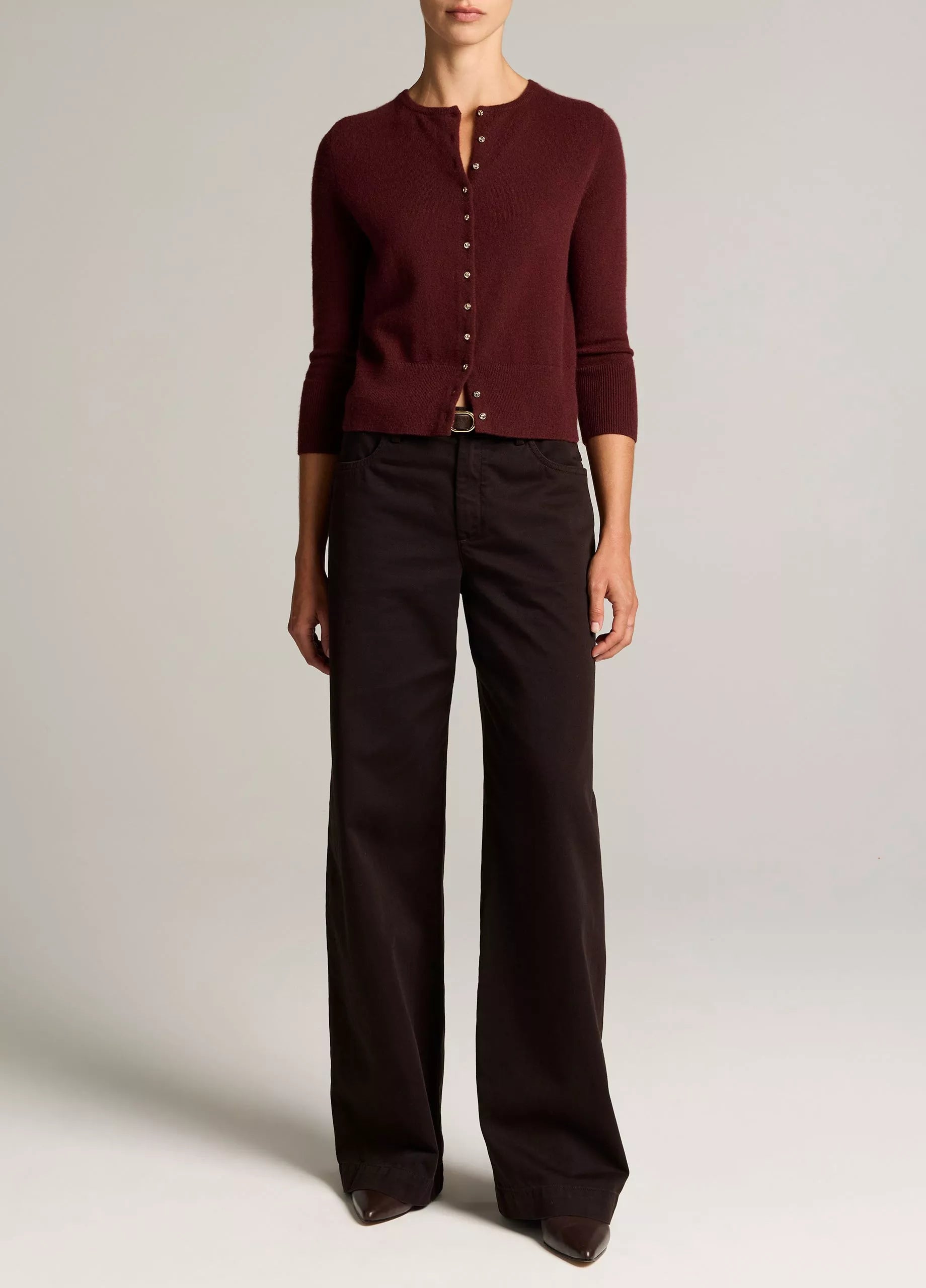 METAL BUTTON WOOL AND CASHMRE BLEND CARDIGAN