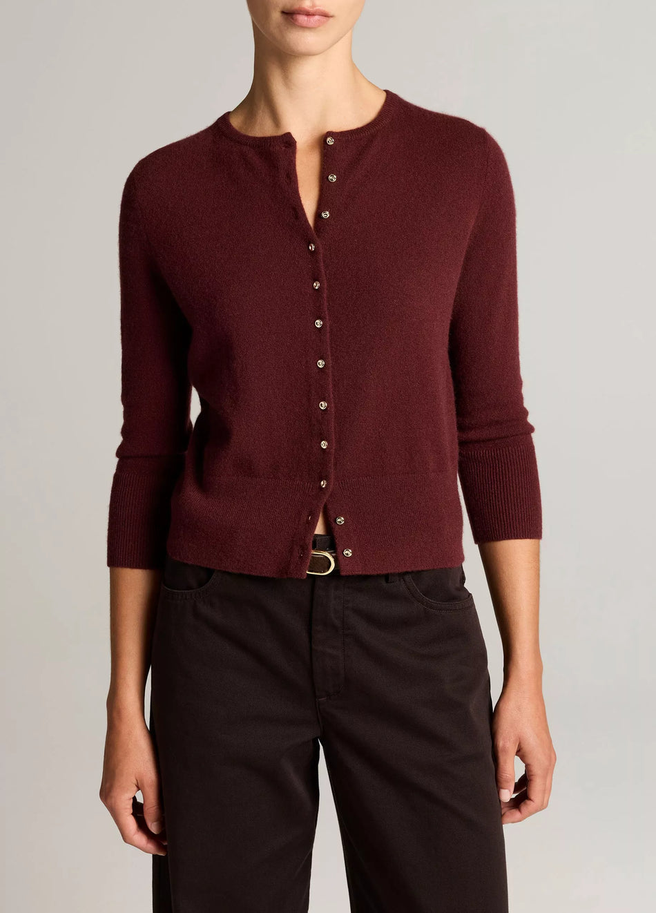 METAL BUTTON WOOL AND CASHMRE BLEND CARDIGAN