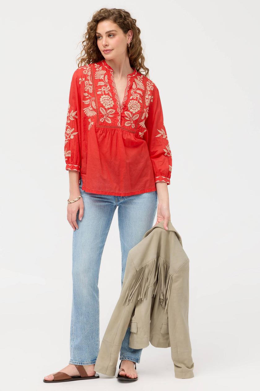 HENLEY YOKE BLOUSE