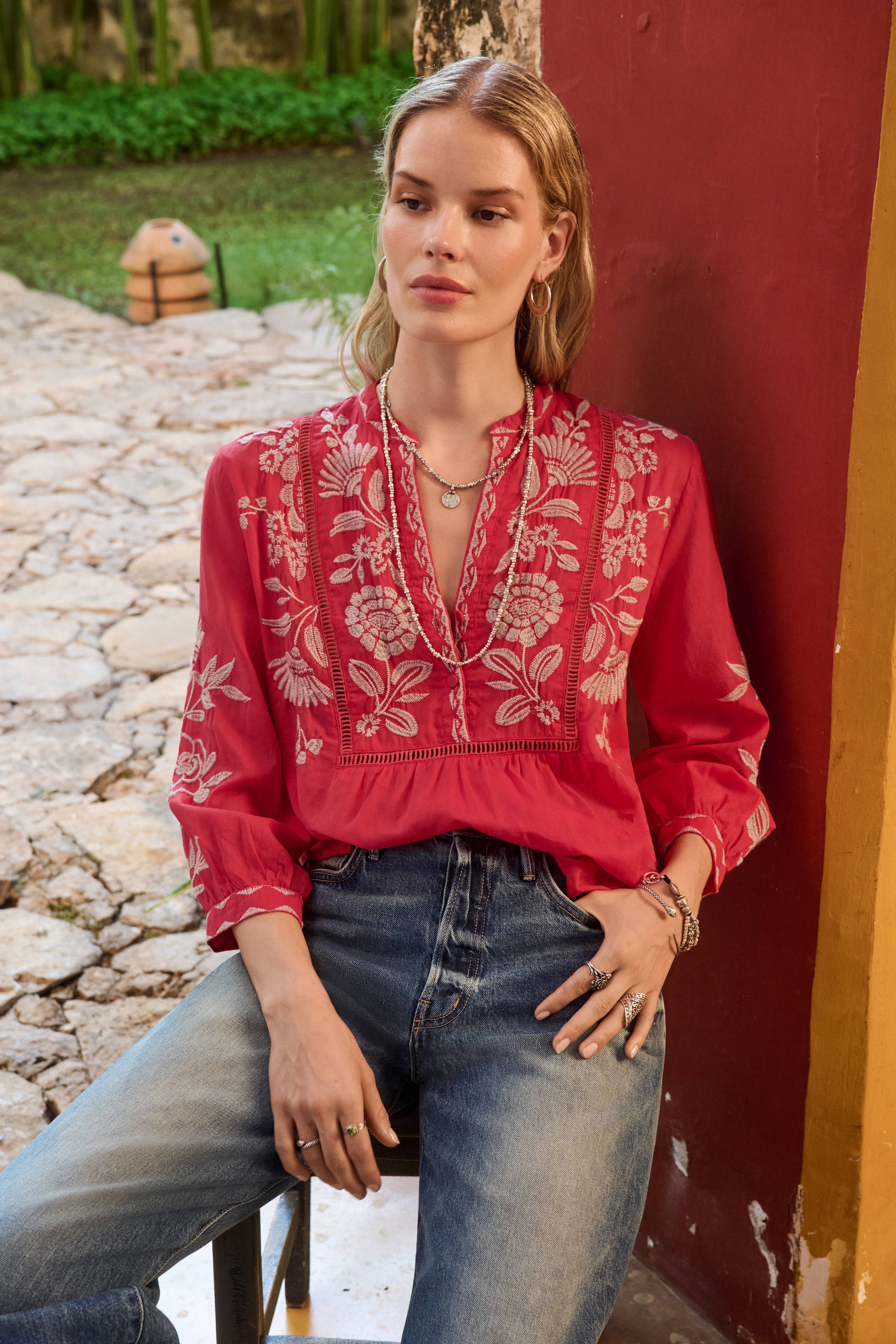 HENLEY YOKE BLOUSE