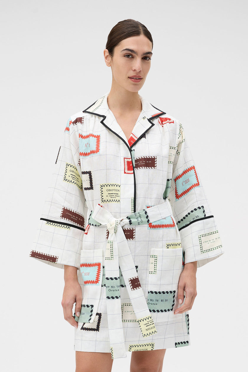 VINTAGE LABEL PRINT TUNIC DRESS